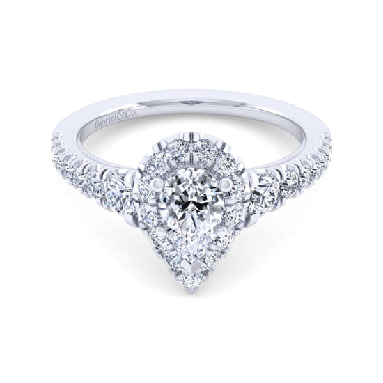 Gabriel - 14K White Gold Pear Shape Halo Diamond Engagement Ring