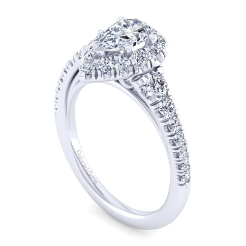 14K White Gold Pear Shape Halo Diamond Engagement Ring