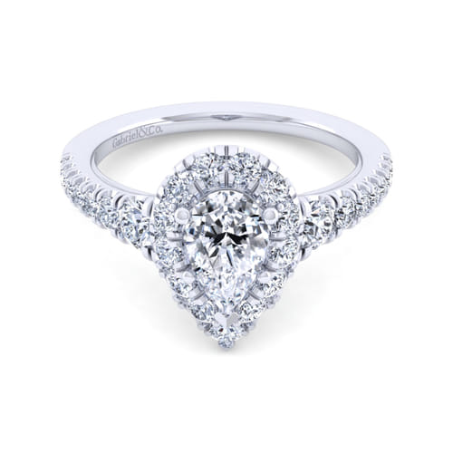 14K White Gold Pear Shape Halo Diamond Engagement Ring