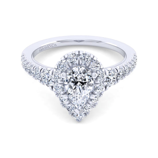 Gabriel - 14K White Gold Pear Shape Halo Diamond Engagement Ring