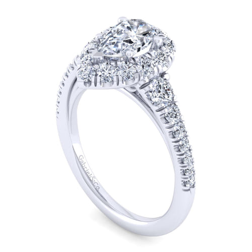 14K White Gold Pear Shape Halo Diamond Engagement Ring