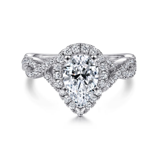 Gabriel - 14K White Gold Pear Shape Halo Diamond Engagement Ring