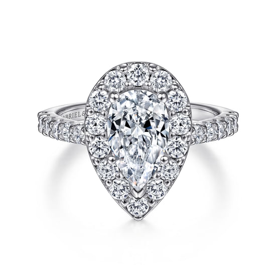 Gabriel - 14K White Gold Pear Shape Halo Diamond Engagement Ring