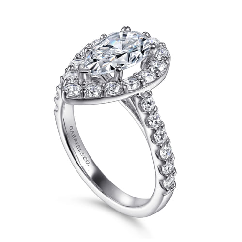 14K White Gold Pear Shape Halo Diamond Engagement Ring