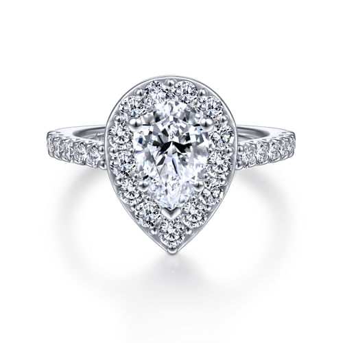 14K White Gold Pear Shape Halo Diamond Engagement Ring