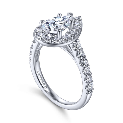 14K White Gold Pear Shape Halo Diamond Engagement Ring