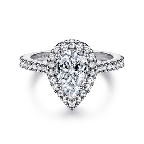14K White Gold Pear Shape Halo Diamond Engagement Ring