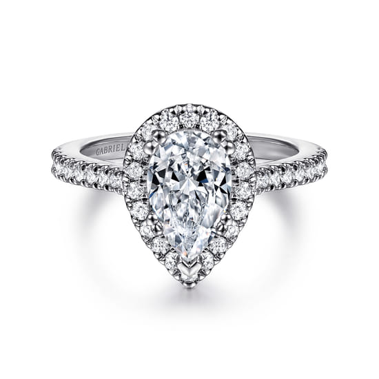 Gabriel - 14K White Gold Pear Shape Halo Diamond Engagement Ring