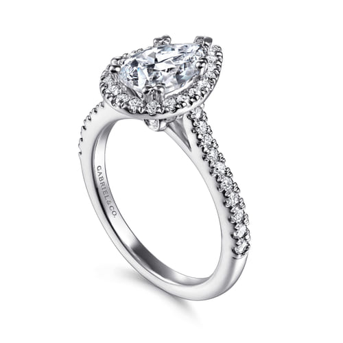 14K White Gold Pear Shape Halo Diamond Engagement Ring