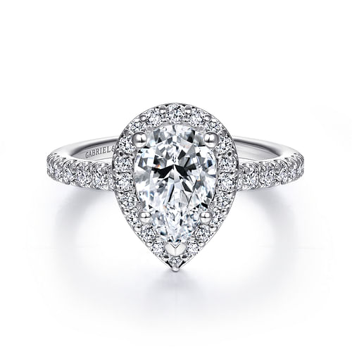 14K White Gold Pear Shape Halo Diamond Engagement Ring