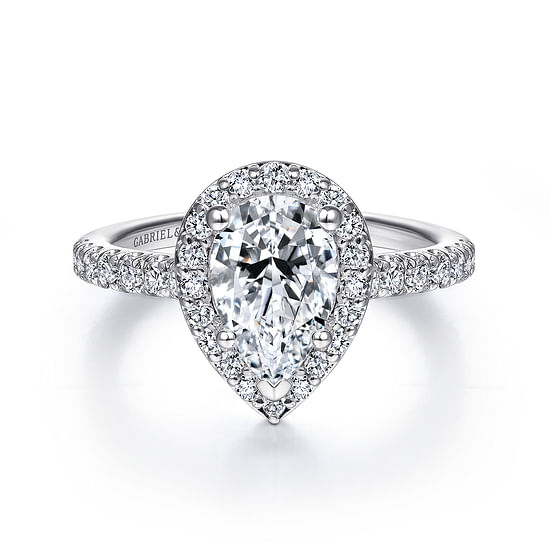 Gabriel - 14K White Gold Pear Shape Halo Diamond Engagement Ring