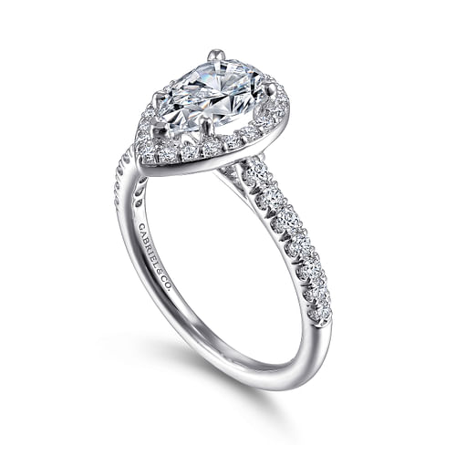 14K White Gold Pear Shape Halo Diamond Engagement Ring