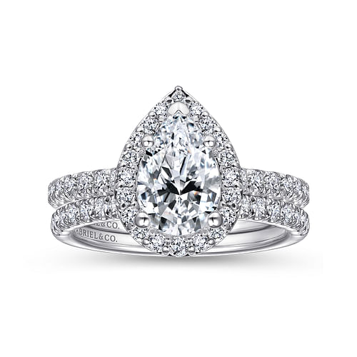 14K White Gold Pear Shape Halo Diamond Engagement Ring