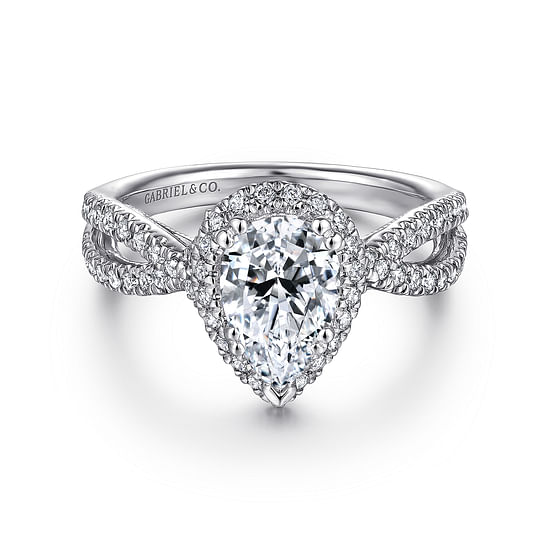 Gabriel - 14K White Gold Pear Shape Halo Diamond Engagement Ring