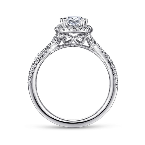 14K White Gold Pear Shape Halo Diamond Engagement Ring