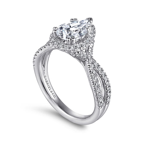 14K White Gold Pear Shape Halo Diamond Engagement Ring