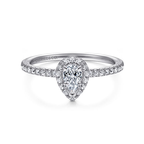 14K White Gold Pear Shape Halo Diamond Engagement Ring