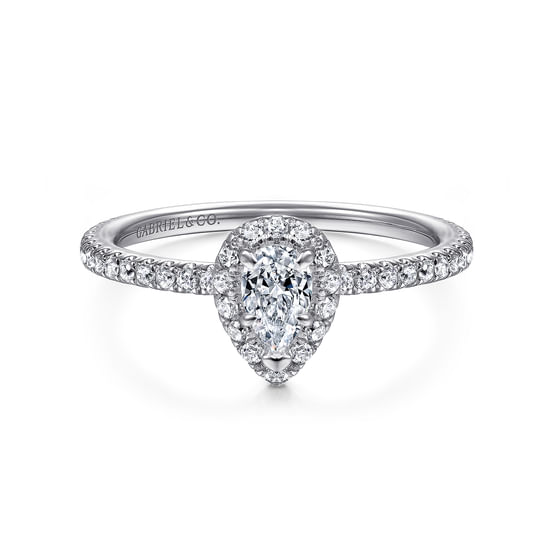 Gabriel - 14K White Gold Pear Shape Halo Diamond Engagement Ring