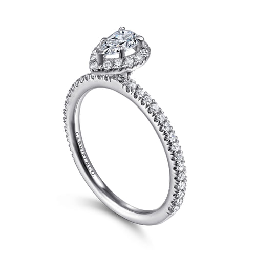 14K White Gold Pear Shape Halo Diamond Engagement Ring