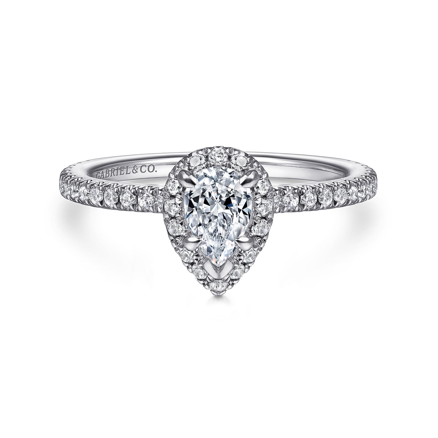 Gabriel - 14K White Gold Pear Shape Halo Diamond Engagement Ring