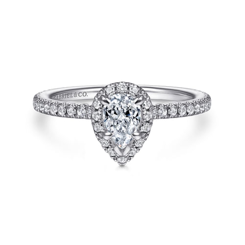 14K White Gold Pear Shape Halo Diamond Engagement Ring