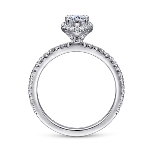 14K White Gold Pear Shape Halo Diamond Engagement Ring