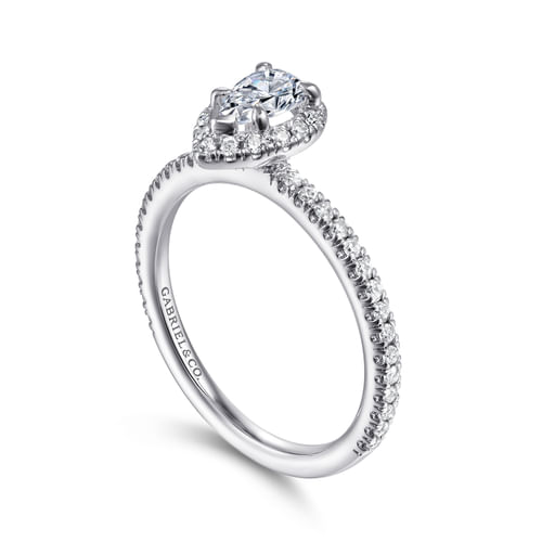 14K White Gold Pear Shape Halo Diamond Engagement Ring