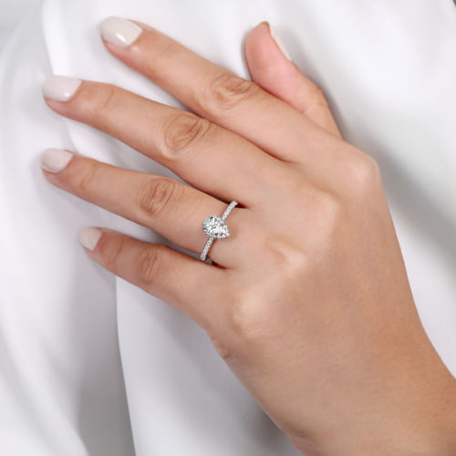 14K White Gold Pear Shape Halo Diamond Engagement Ring
