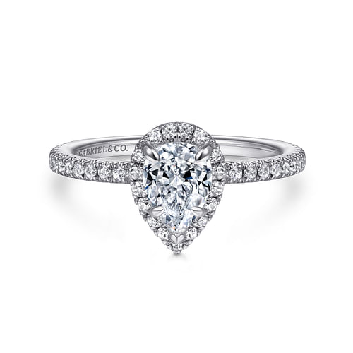 14K White Gold Pear Shape Halo Diamond Engagement Ring