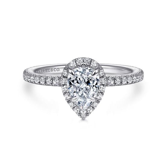 Gabriel - 14K White Gold Pear Shape Halo Diamond Engagement Ring