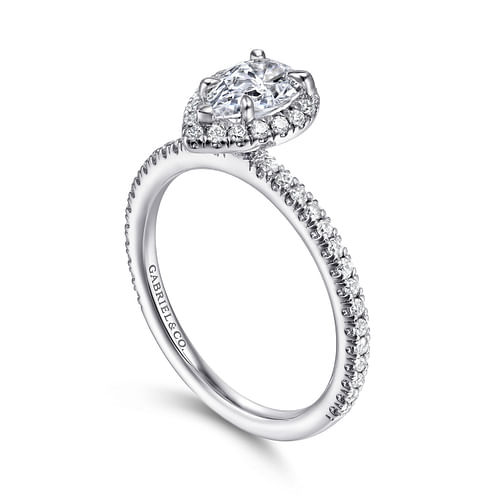 14K White Gold Pear Shape Halo Diamond Engagement Ring