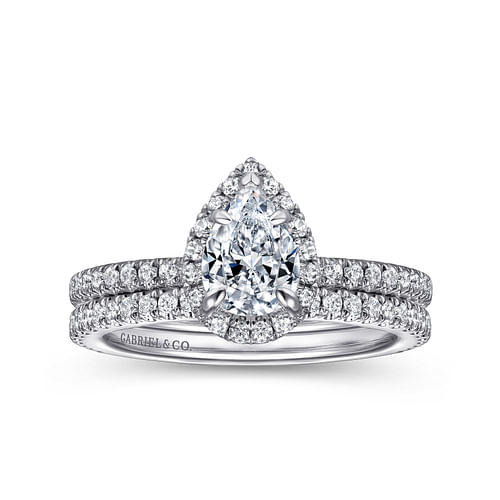 14K White Gold Pear Shape Halo Diamond Engagement Ring