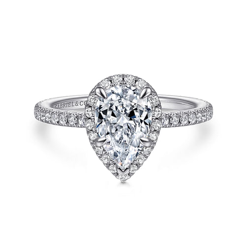 14K White Gold Pear Shape Halo Diamond Engagement Ring