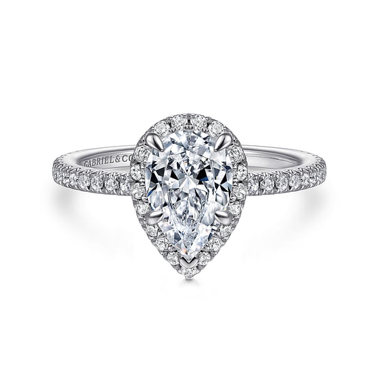 Gabriel - 14K White Gold Pear Shape Halo Diamond Engagement Ring