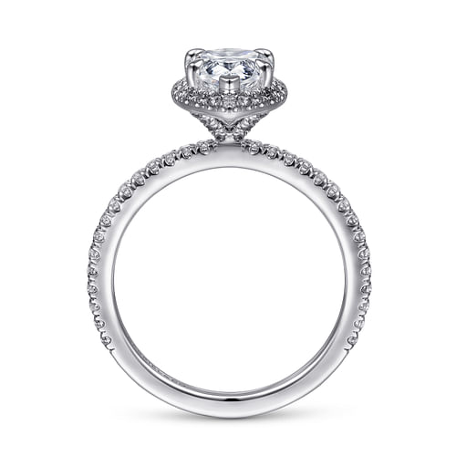 14K White Gold Pear Shape Halo Diamond Engagement Ring