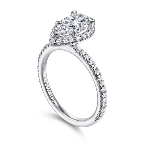 14K White Gold Pear Shape Halo Diamond Engagement Ring