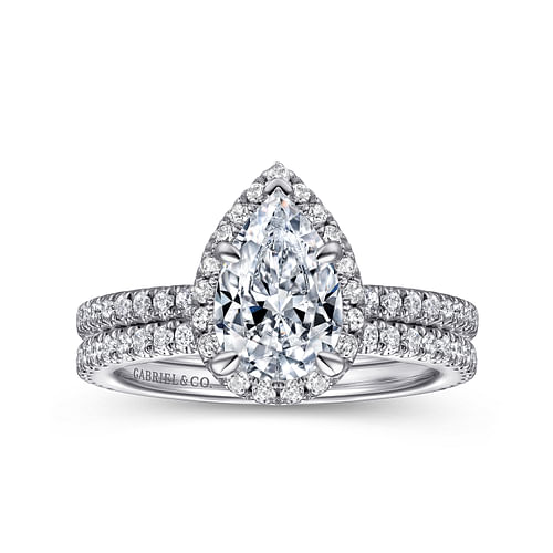 14K White Gold Pear Shape Halo Diamond Engagement Ring