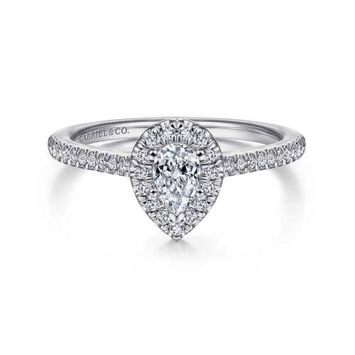 14K White Gold Pear Shape Halo Diamond Engagement Ring