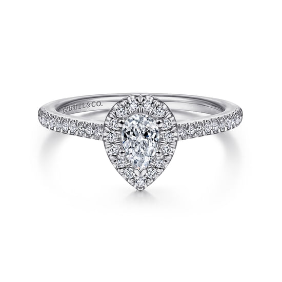 Gabriel - 14K White Gold Pear Shape Halo Diamond Engagement Ring
