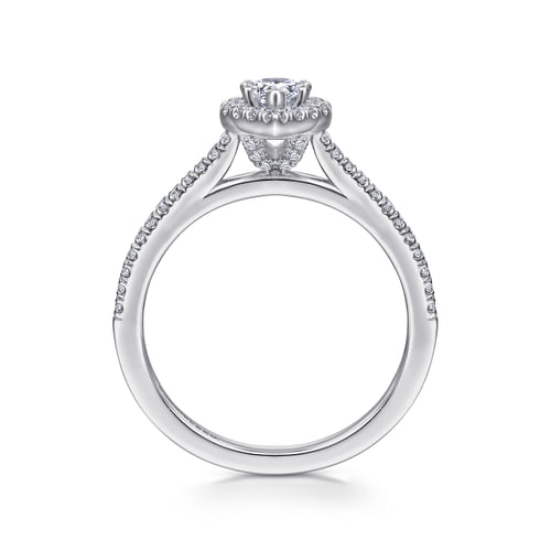 14K White Gold Pear Shape Halo Diamond Engagement Ring