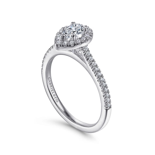 14K White Gold Pear Shape Halo Diamond Engagement Ring