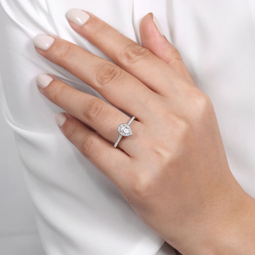 14K White Gold Pear Shape Halo Diamond Engagement Ring