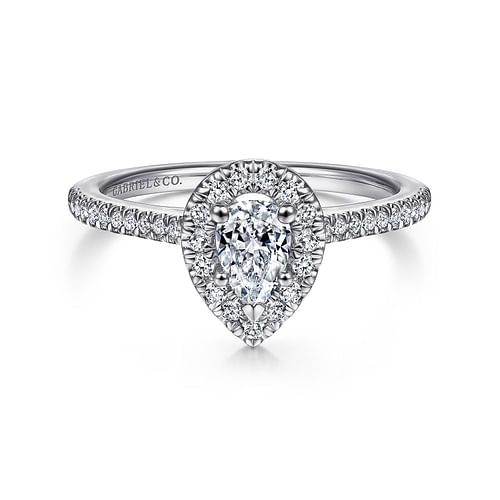 14K White Gold Pear Shape Halo Diamond Engagement Ring