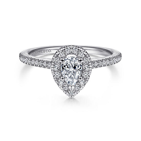 Gabriel - 14K White Gold Pear Shape Halo Diamond Engagement Ring