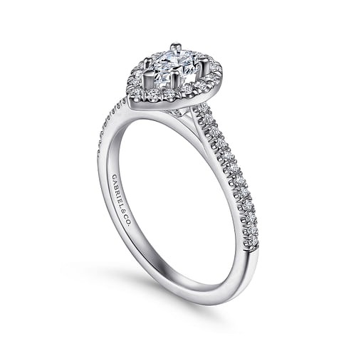 14K White Gold Pear Shape Halo Diamond Engagement Ring