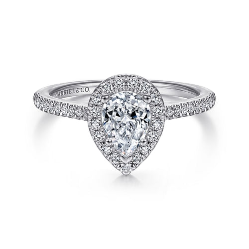 14K White Gold Pear Shape Halo Diamond Engagement Ring