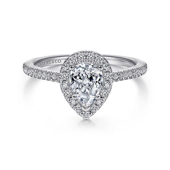 Gabriel - 14K White Gold Pear Shape Halo Diamond Engagement Ring