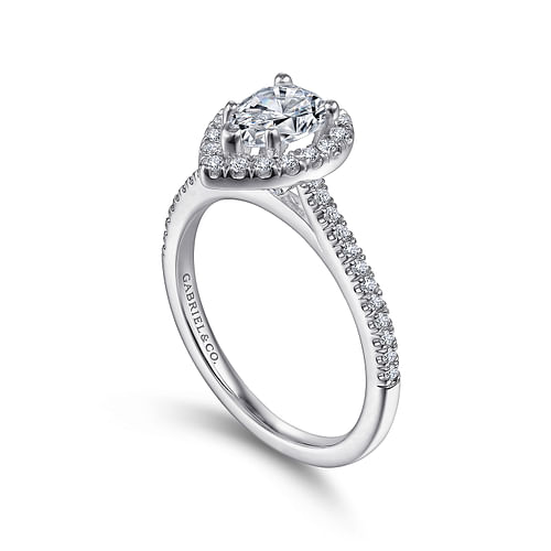 14K White Gold Pear Shape Halo Diamond Engagement Ring