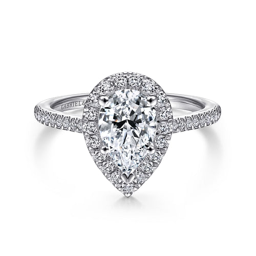 14K White Gold Pear Shape Halo Diamond Engagement Ring