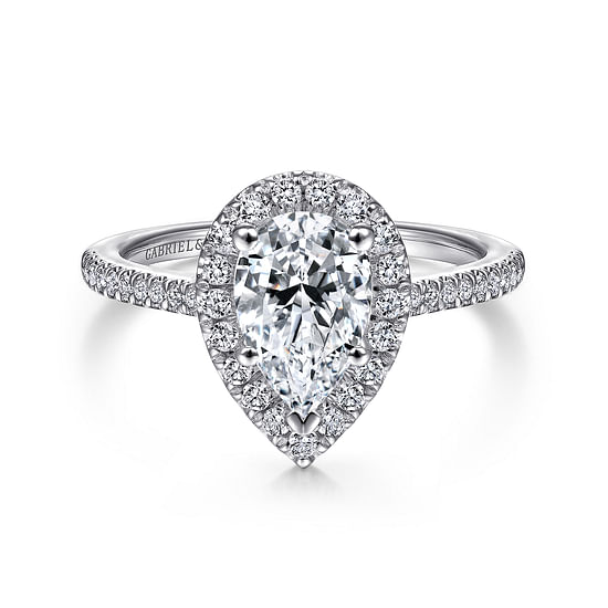 Gabriel - 14K White Gold Pear Shape Halo Diamond Engagement Ring